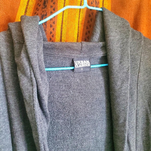 Gray hooded long jersey cardigan with pockets and asymmetrical hem - Picture 4 of 6